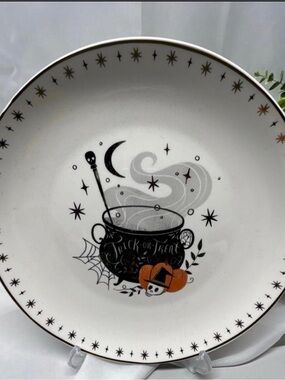 Halloween Trick-or-Treat Cauldron Decorative Plate - Black, Orange, Gray